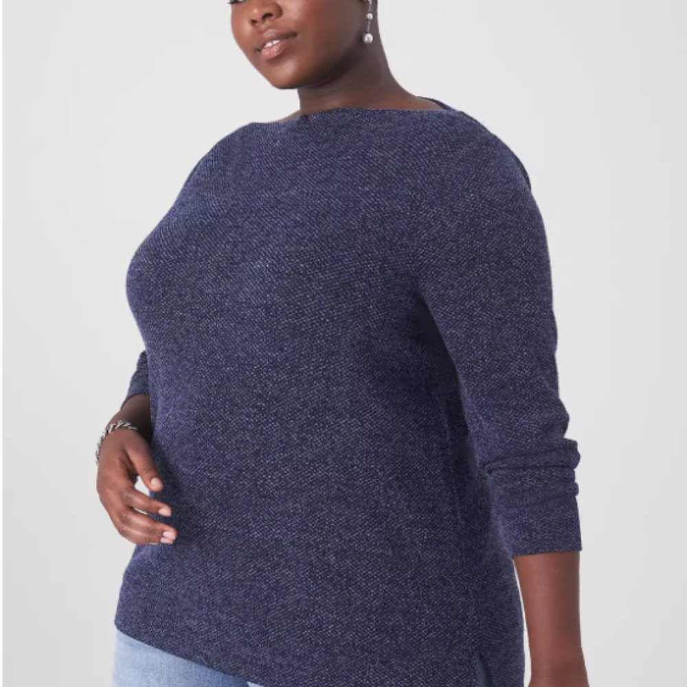NWT Lane Bryant 3x 22/24 Blue Classic Open-Boatneck Texture Knit Sweatshirt